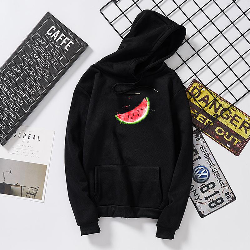 Осень Зима Толстовка с капюшоном и графическим принтом арбуза Женская студенческая Пуловер Каваий Белые Оверсайз Худи