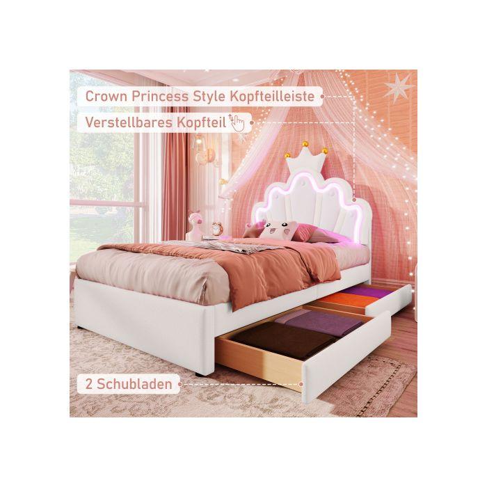 Lit - MUVOE - 90 x 200 cm - Éclairage d'ambiance - 2 tiroirs - Tête de lit réglable