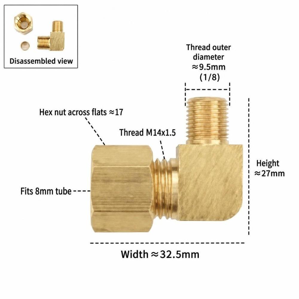 Easy Install Brass Compression Tube Fitting 90 Degree External Thread Male Elbow Connector Male Union Adapter