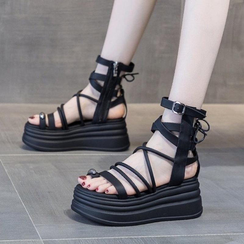 Модные женские босоножки на танкетке 2024 года, летние босоножки на платформе, гладиаторские туфли, женские удобные повседневные босоножки на среднем каблуке, zapatos mujer