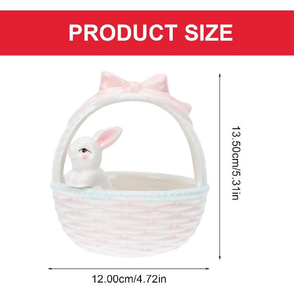 Пасхальная конфетница: 1 шт. Керамическая миска-кролик с ручкой, Розовый пасхальный кролик, Домашний декор, Корзина, Миска для конфет в виде кролика, Фигурка кролика, Ландшафтное украшение для