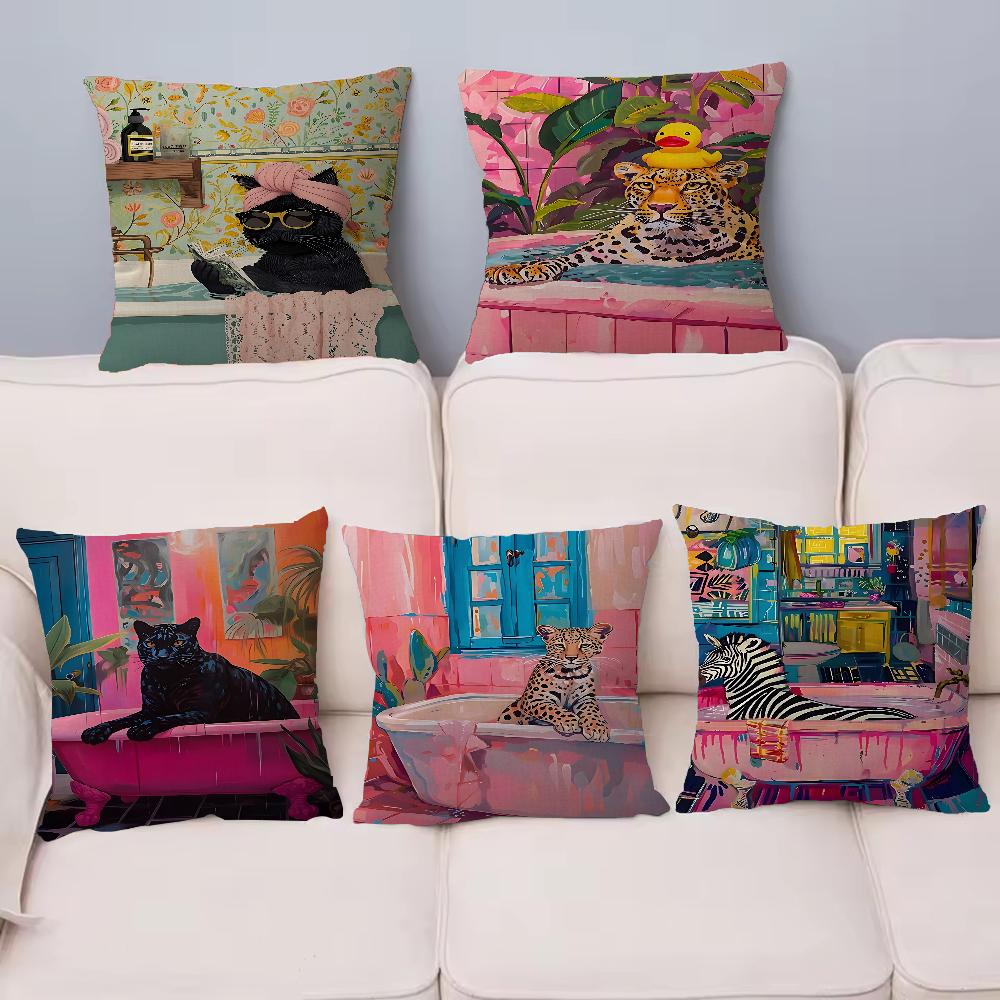 Colorful Bathtub Animal Tiger Zebra Black Cat Pillow Cover Sofa Cushion Cover Home Room Decoration Children Gift