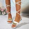 Женская обувь Шнуровка Женские сандалии Модные металлические украшения Повседневные сандалии Женские Новые Большого размера Сандалии на плоской подошве