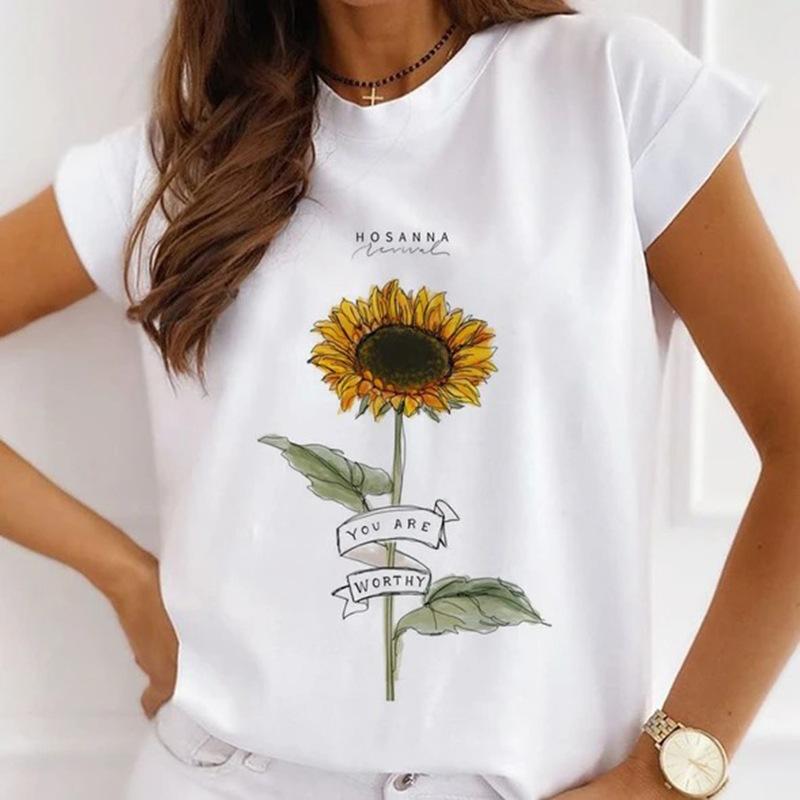 Модная креативная женская футболка с 3D рисунком розы 90-х годов, летняя блузка, свободные футболки с короткими рукавами, белые женские топы с круглым вырезом, одежда