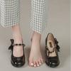 Family Season High Heels Women 'S Mary Shoes  New Spring And Summer Bow Thick Shallow Mouth Single