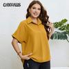 Summer Women's Shirt Plus Size Polo Neck Shirt Printed Flutter Short Sleeve Tops