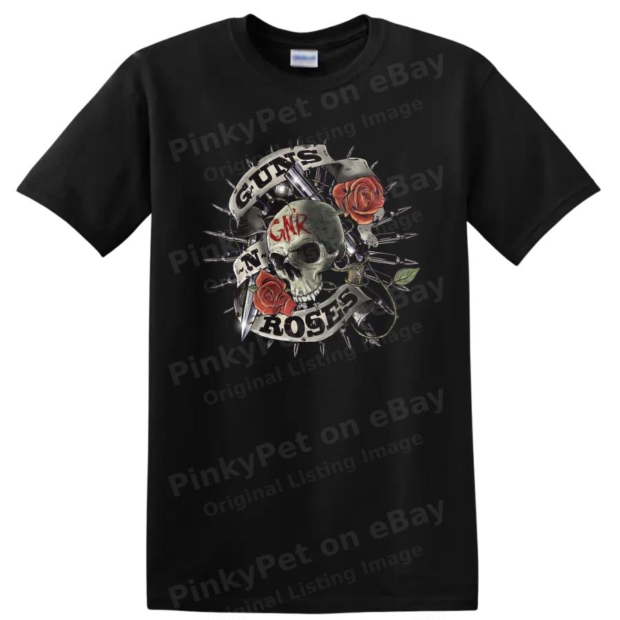 Skull w/ Guns Roses Floral T Shirt Graphic Tee for Rock Music Lovers