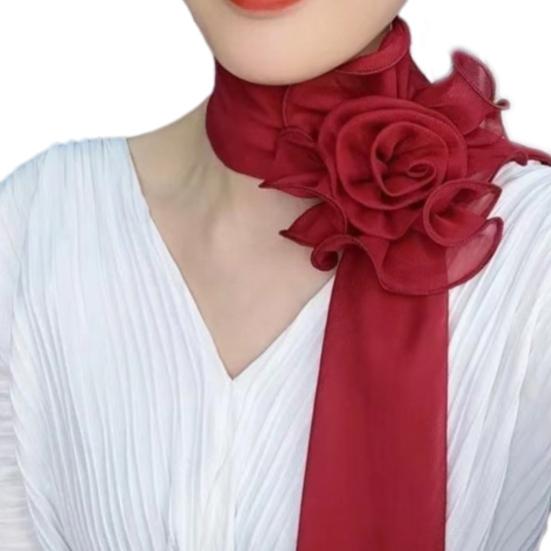 Chiffon Satin Long Scarf Flower Decor Breathable Versatile Beach Shawl Sun Protection Chiffon Shawl Daily