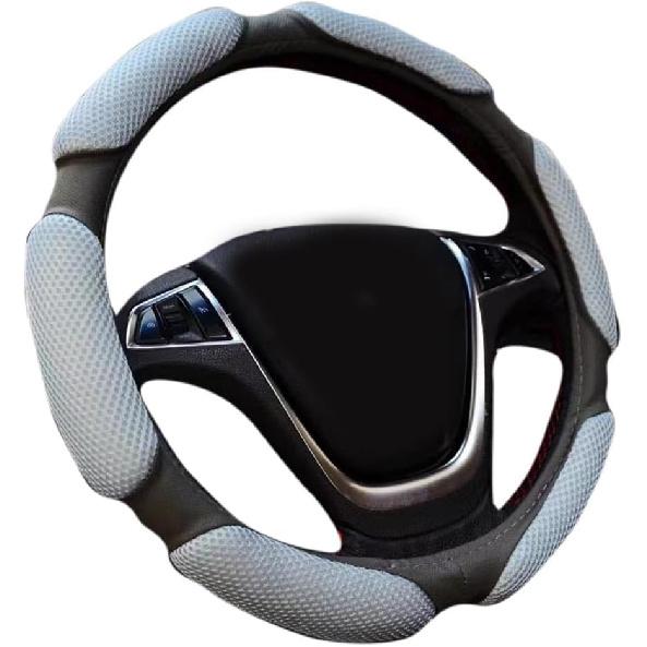 Steering Wheel Cover -Odorless, Cooler Hands in Summer, Warmer Hands in Winter (Black)