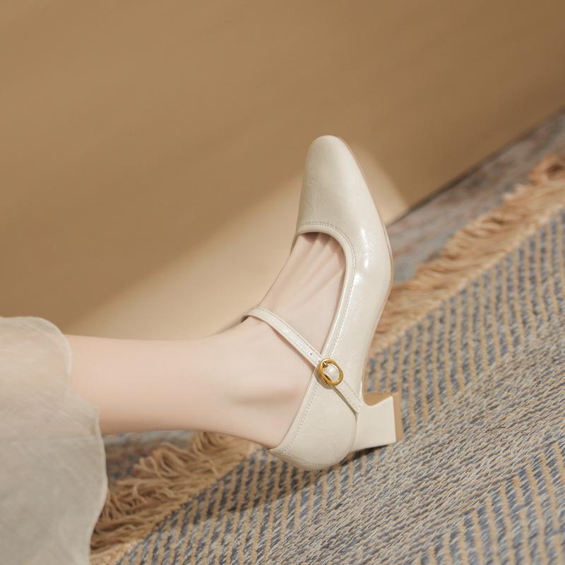 Версия из овчины Французские ретро черные туфли на высоком каблуке 2025 весна слово с офисной работой толстый каблук туфли Мэри Джейн