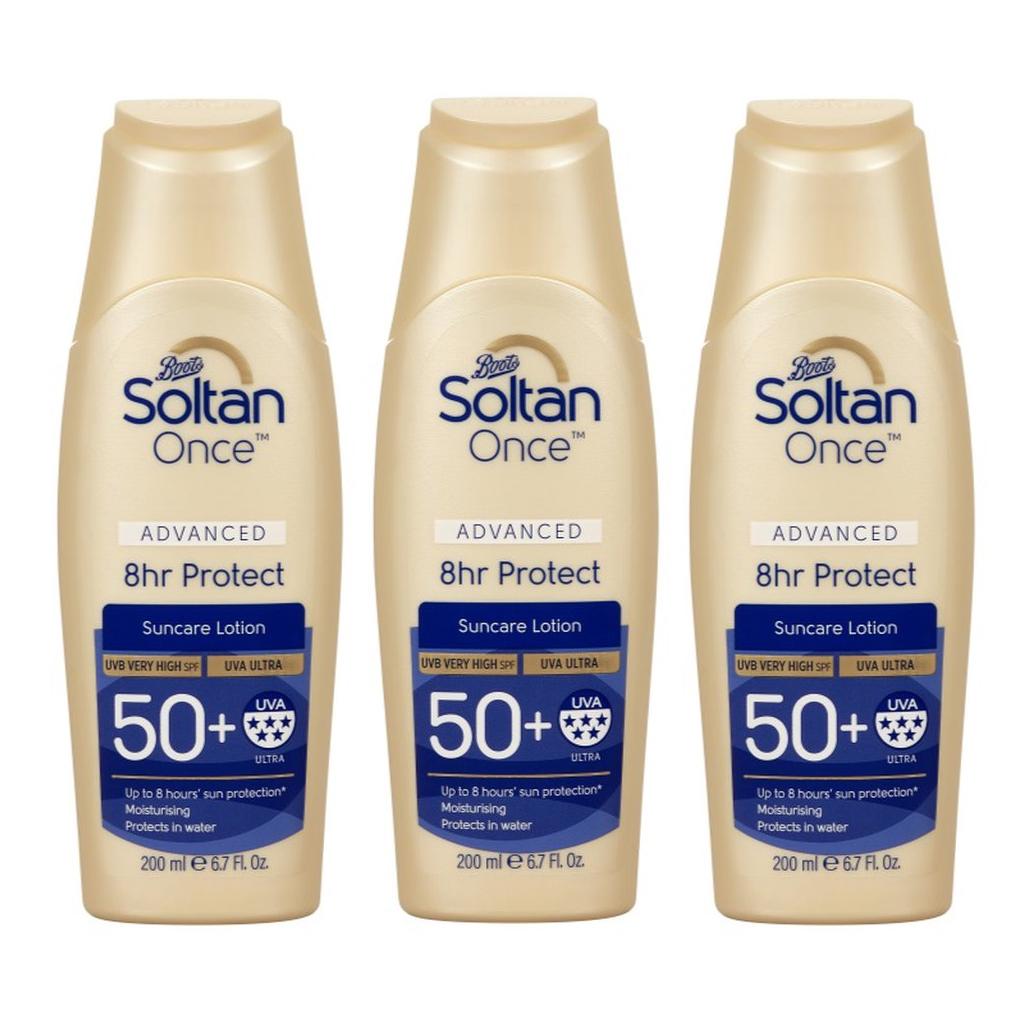 Boots Soltan Once Advanced 8-часовая защита от солнца с очень высоким уровнем защиты SPF50+ от УФ-лучей 200 мл.