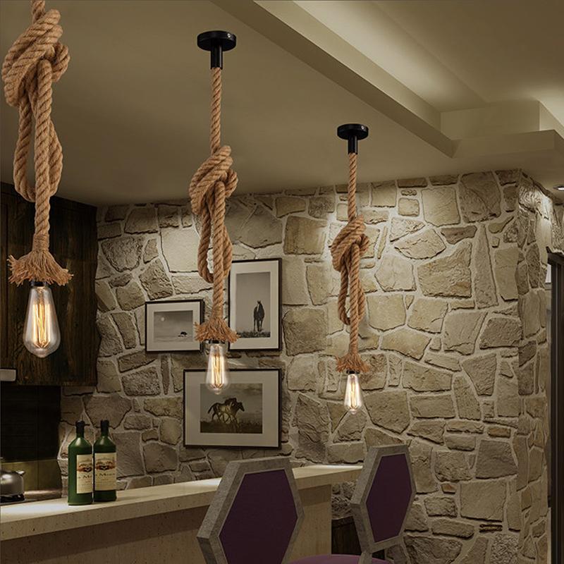 Винтажный Ретро Промышленный Лофт Держатель Пеньковой Веревки Потолочный Подвесной Светильник Лампа Кафе Ресторан Ретро Люстра