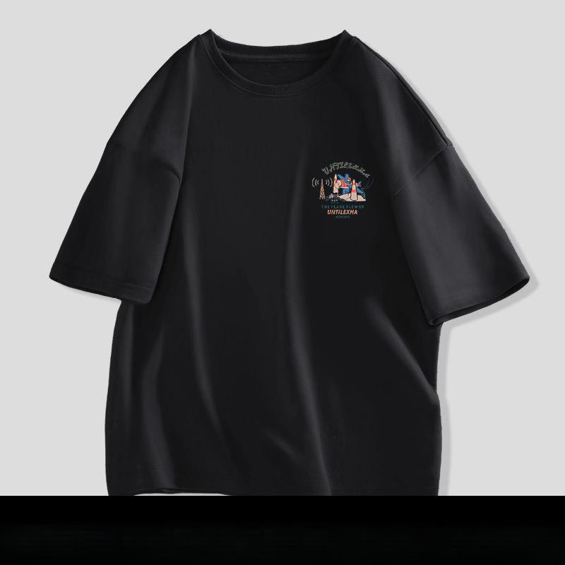 Футболка с короткими рукавами, мужская хлопковая летняя новая тяжелая свободная футболка с половиной рукавов, модная верхняя одежда