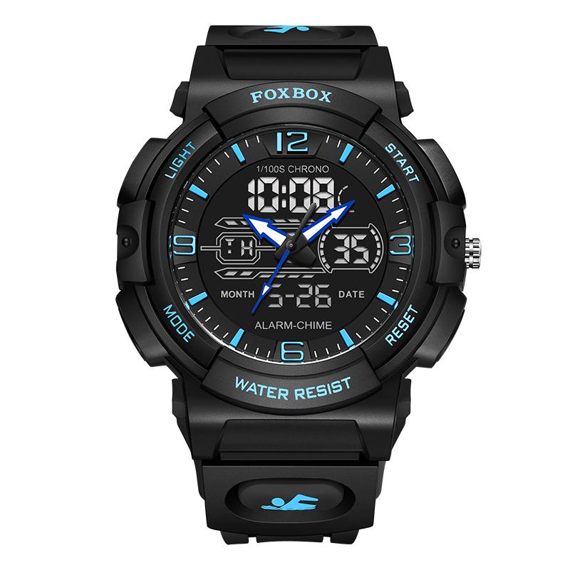 Man Dual Display Quartz Watch for Kids Waterproof Sport Children Anti-Shock Boy Digital Wristwatches+Gift Box