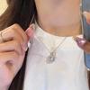 Pendant Square Necklace Crystal Ear Studs Exquisite Cube Jewelry Set  Girls
