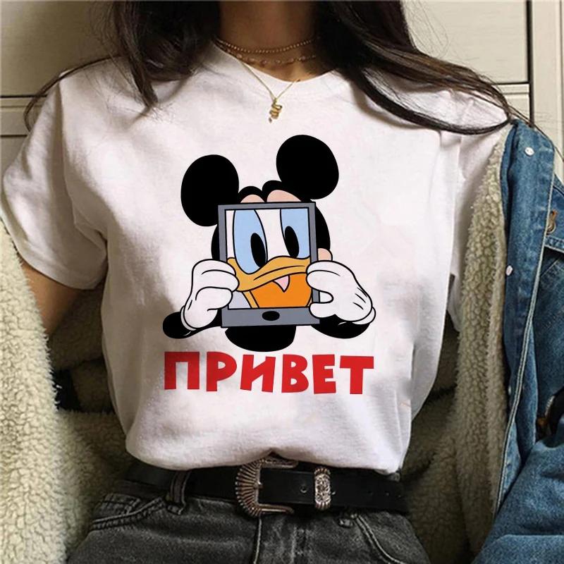 S Футболки с принтом Микки для женщин Модная футболка с Минни Маус Уличная одежда FeУнисекс Одежда Футболка Дисней