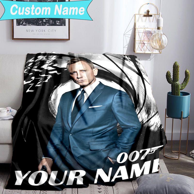 Custom Name Blanket James Bond Movie Collage Blanket Bedding Blanket for Travel, Camping, Living Rooms, Offices, Sofas, Fan Christmas gift