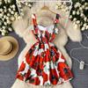 Женские летние винтажные элегантные платья с бретельками для похудения с принтом