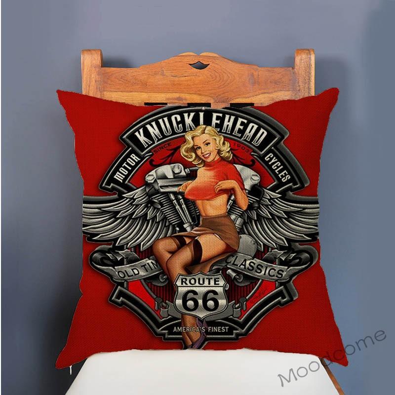 Chopper Girl Vintage Sexy Motorcycle Girls Poster Art Decor Throw Pillow Case Car Pillows Retro Motorbike Biker Cushion Cover