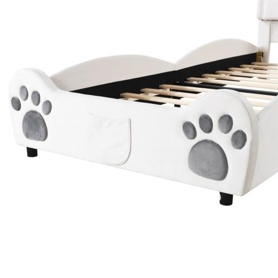 Teen Bed Bear Shape Children Velvet Cover Ergonomic Design Strong Platform Load Bearing Easy to Assemble Youth Home Furniture Single