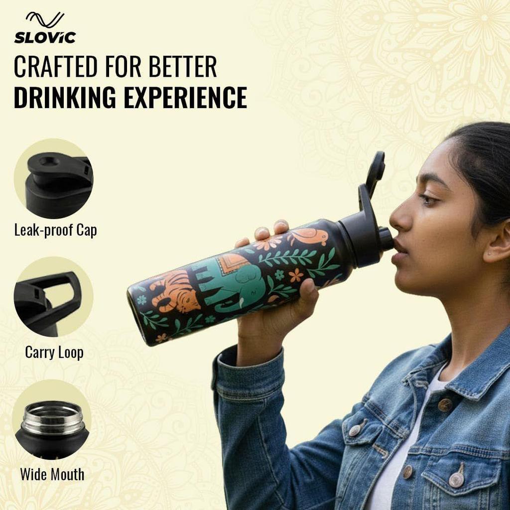 Steel Water Bottle 1 Ltr | Incredible India Design Fridge Water Bottle | 100% BPA Free & leak-Proof | Sipper Water Bottles for Adults