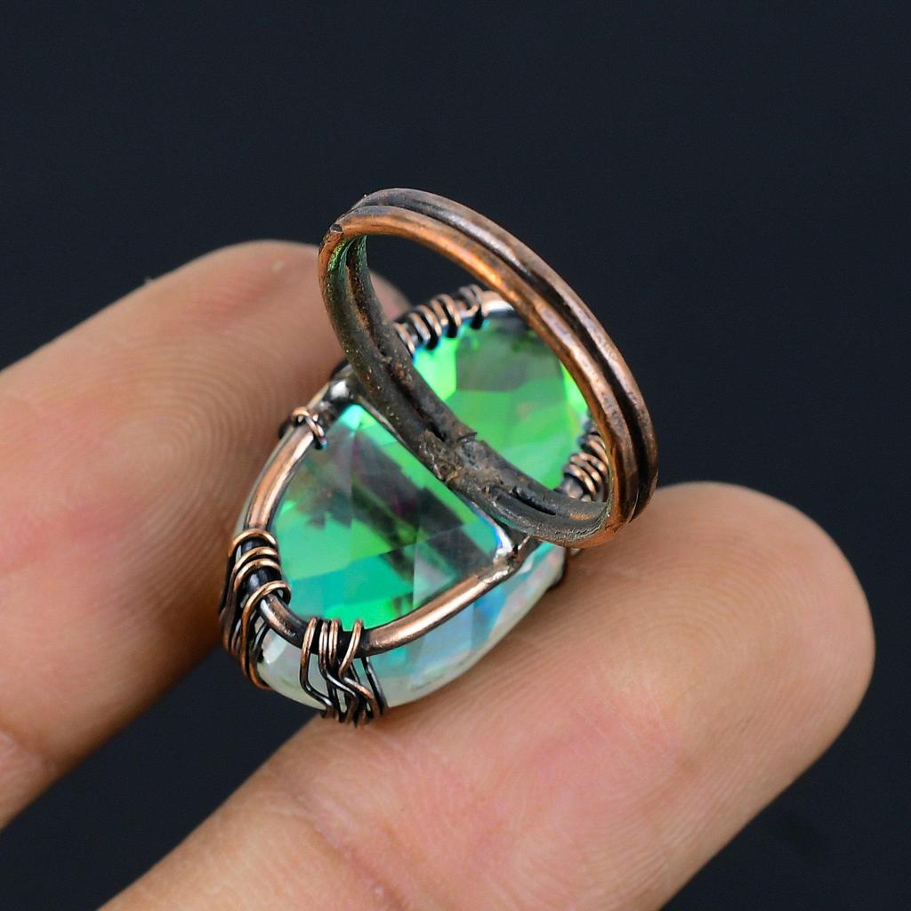 Tree Of Life Mystic Topaz Gemstone Copper Wire Wrapped Handmade Jewelry Ring For Her