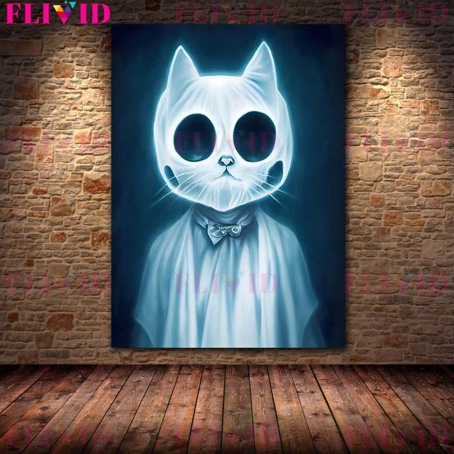 Хэллоуин Тыква Арт Принт Скелет Монстр и Призрак Стена Искусства Картина Маслом Готический Темный Языческий Плакат