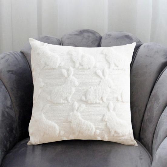 Plush Rabbit Pillow Cover 18 X 18 Inch Throw Pillow Cover Farmhouse Decor Pillow Case with Invisible Zipper for Sofa Bed Car Spring Decoration