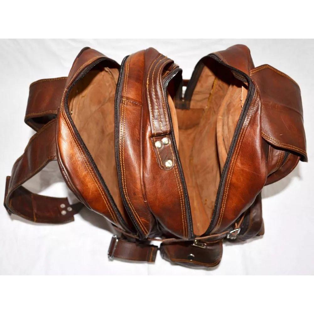Leather Bag Goat Rucksack Backpack Genuine Laptop Vintage Travel Brown Men's