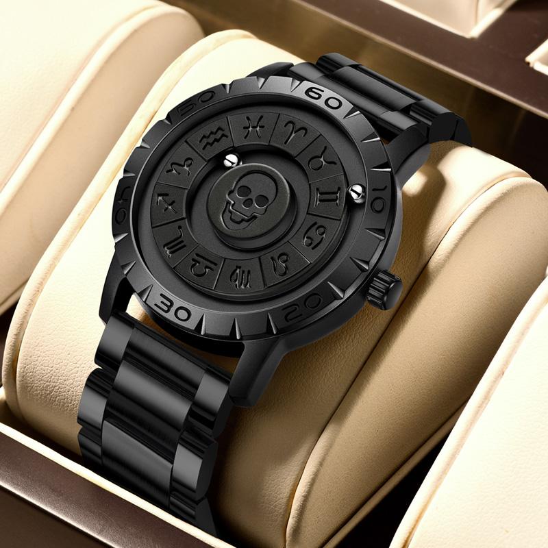 FOXBOX Watch Fashion Floating Magnetic Pointer Free Ball Bearing Creative Simple Waterproof Quartz Watch for Men