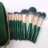 ENZO KEN Green Professional Makeup Brush Set with Travel Case Emerald Vegan Eye Shadow Brush Set Super Soft Hair Travel Cosmetic Brush Set of 12 with