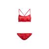 Logo Graphic Bikini Color Block Design Casual Sports Two-Piece Swimsuit Women Swimsuits Fluorescent-Red Bright-Red H62032