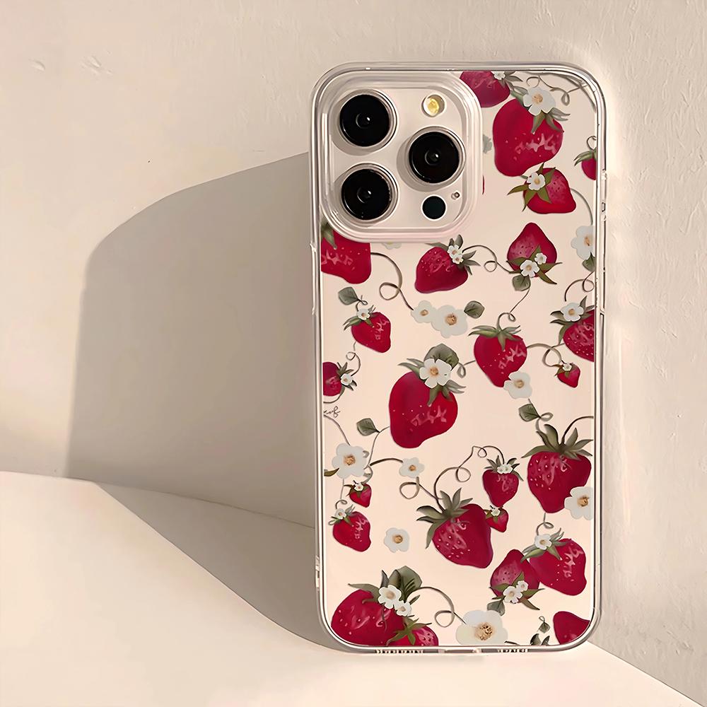 Прозрачный чехол для телефона iPhone 16 15 14 13 12 11 Pro Max 7 8 Plus XR XS Max в стиле Y2k с клубникой, противоударный, с прозрачной задней крышкой