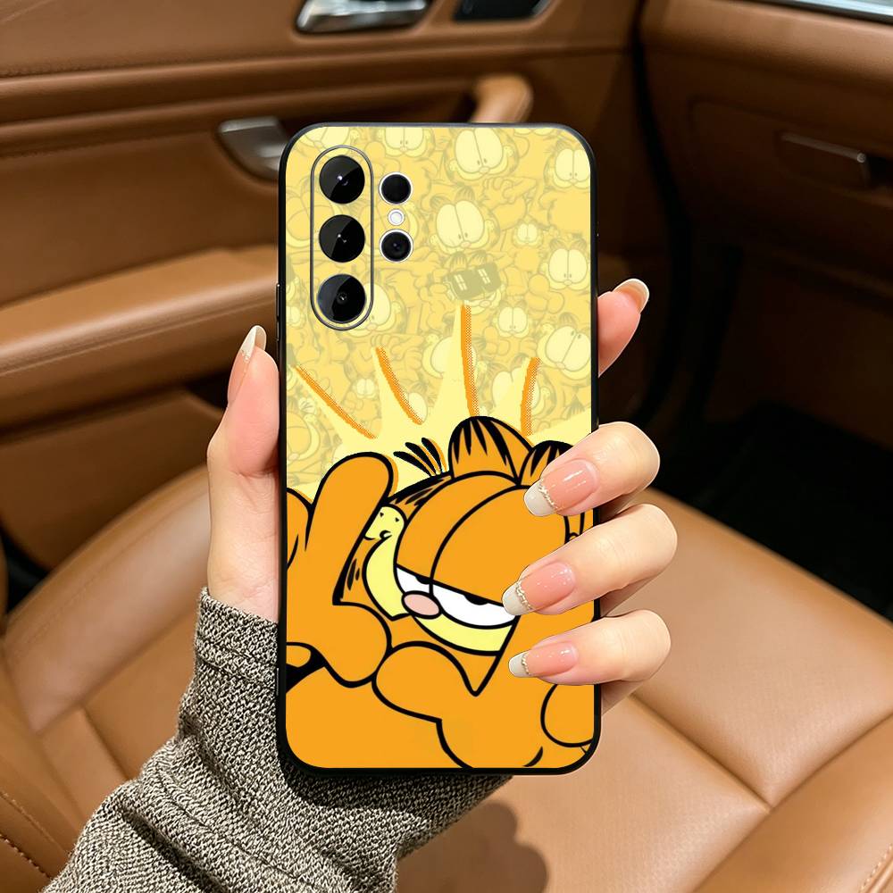 G-Garfield-Classic Cartoon Soft Silicone Case for Samsung S25, S24, S21, S22, S23, S30, Ultra, S20, Plus, FE, Lite-Black