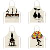 Cooking Baking Chef Apron Black Cute Cat Pattern Kitchen Sleeveless Apron Linen Bib Home Men's and Women's Cleaning Apron