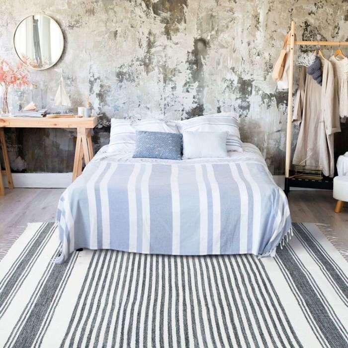 Tapis salon en coton lignes gris-blanc 190x290