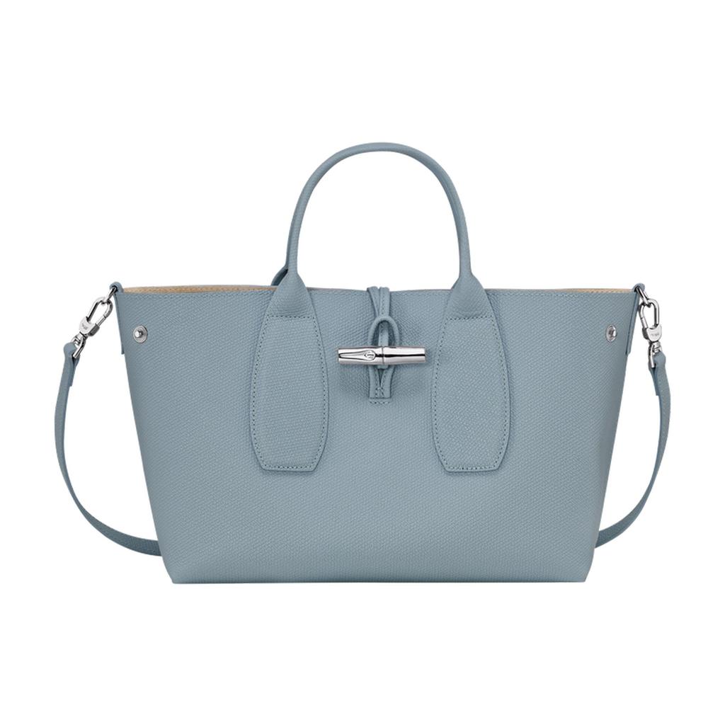 Longchamp Le Roseau 30 Bamboo Buckle Closure Large Cowhide Big Bag Shoulder Crossbody Handbag Medium Women Handbag Cloud-Blue 10058HPN627