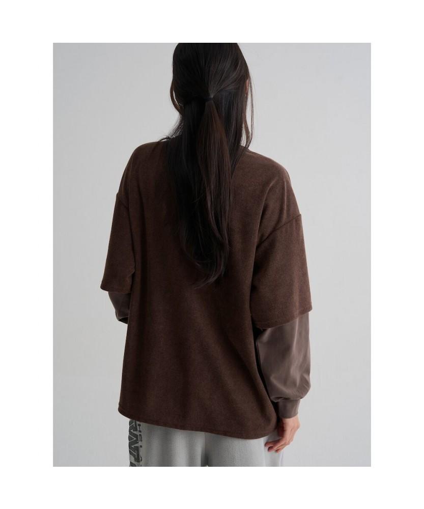 8SECONDS Numbering Terry Layered T-Shirt Brown