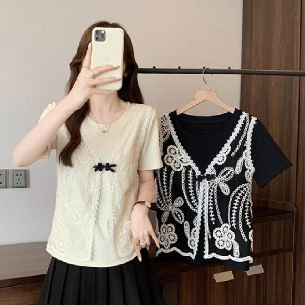 Navava Women RomanTic Lace DeTail ShorT Sleeve T shirT nT2807