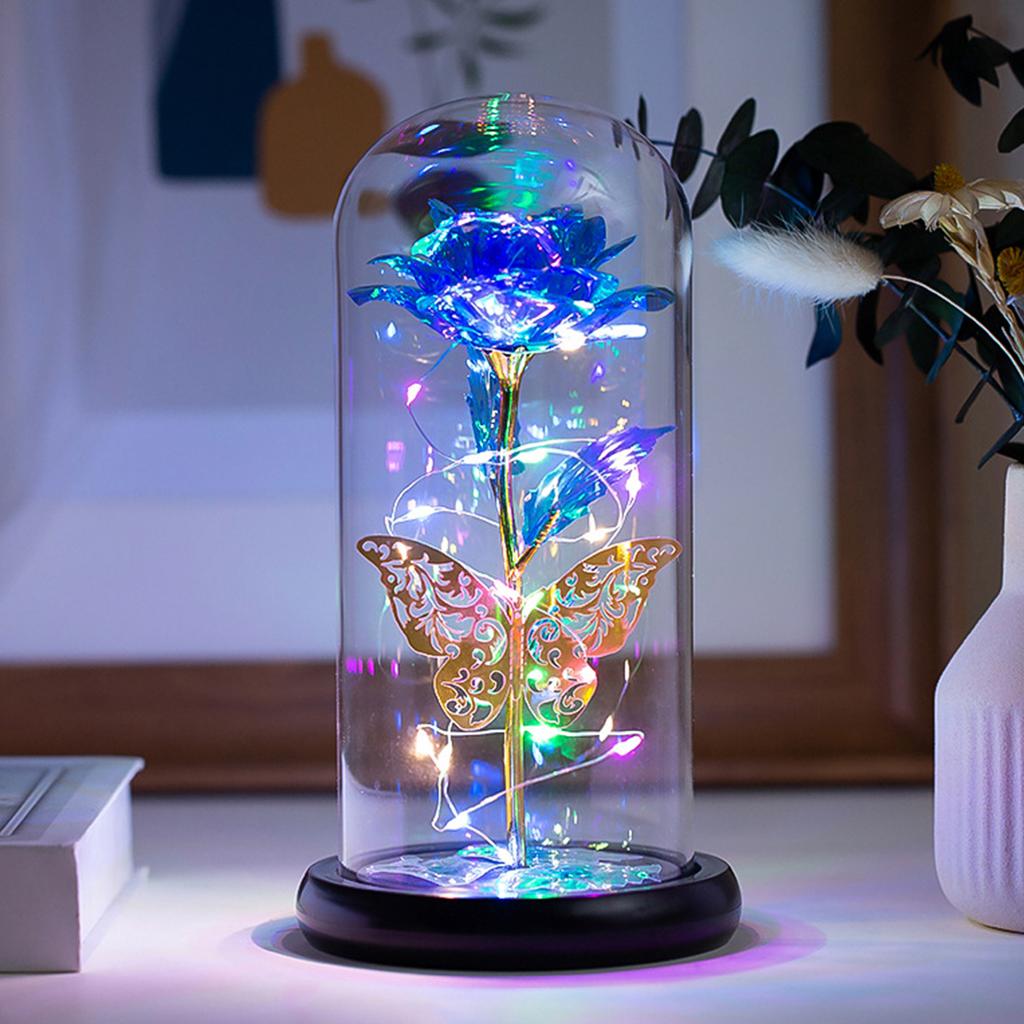 Искусственная роза, лампа Galaxy Rose с бабочкой и красочными розами, светодиодная лампа, искусственный цветок, подарок для женщин и девочек