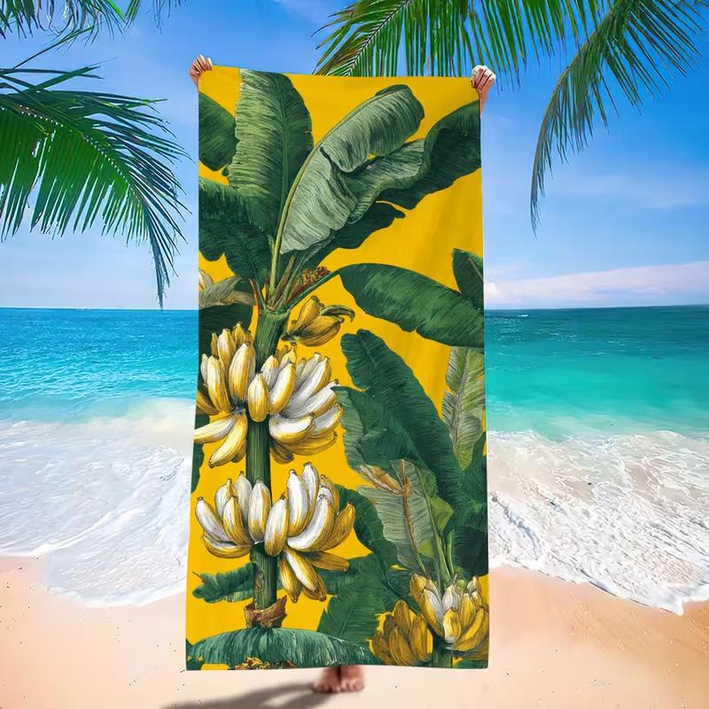 Lavender Purple Watercolor Green Leaf Floral Print Beach Towel Sandproof Quick Dry Towel for Beach Spa Home Shower