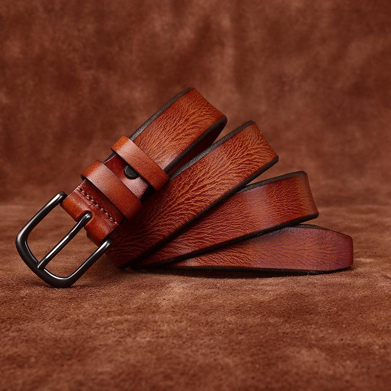 Женский кожаный ремень, модный кожаный ремень с тиснением в стиле ретро, ​​женский первый слой из воловьей кожи, повседневный джинсовый ремень с пряжкой
