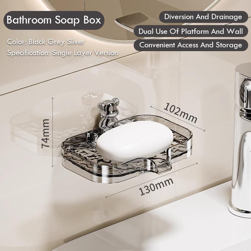 Мыльница для ванной комнаты, не перфорированная, настенная, с дренажем и местом для хранения, мыльница, прозрачная, с узором «ледник», полка для ванной комнаты