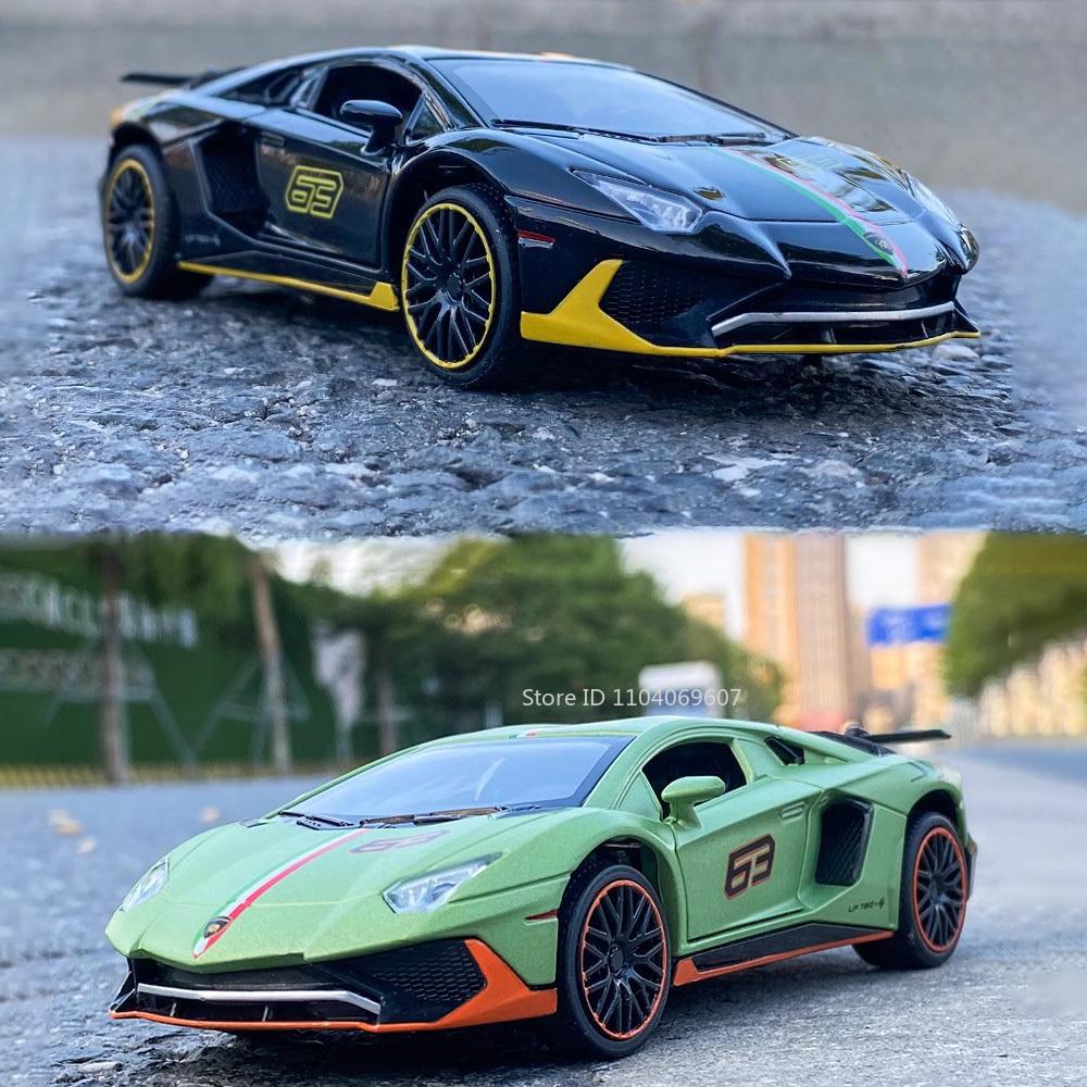 1:32 Модель Спортивного Автомобиля Lamborghini Aventador SVJ LP780-4 Игрушка Металлическая Литая Распашные Двери-Ножницы Открываются Имитация Звука Света Хобби Подарки