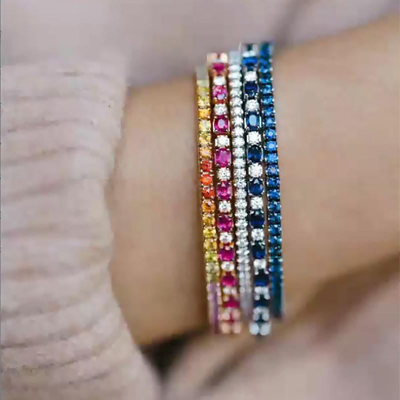 Теннисный браслет из циркония для женщин Хип-хоп Модный Хрустальный браслет-бангл с муассанитом для девочки-подростка Цепочка на руку Свадебные украшения H027