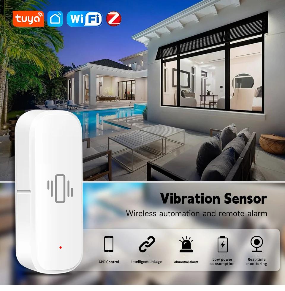 Tuya Smart Life Датчик вибрации ZigBee WiFi Tuya Сенсор Монитор Управление через приложение Защита безопасности Zigbee Датчик Движение Удар Тревога