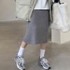 Женская юбка миди с высокой талией, однотонная, в повседневном стиле, вязаная, осенне-зимняя, с разрезом по боковому шву, универсальная, для повседневной носки