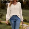 Women's Crewneck Pit Strip Frosted Solid Color Button Stitching Long Sleeve T-shirt