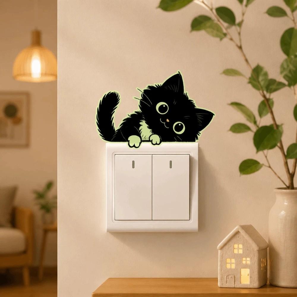 Self-Adhesive Luminous Cat Wall Decals PVC Cat Switch Stickers Glowing Cat Stickers Living Room