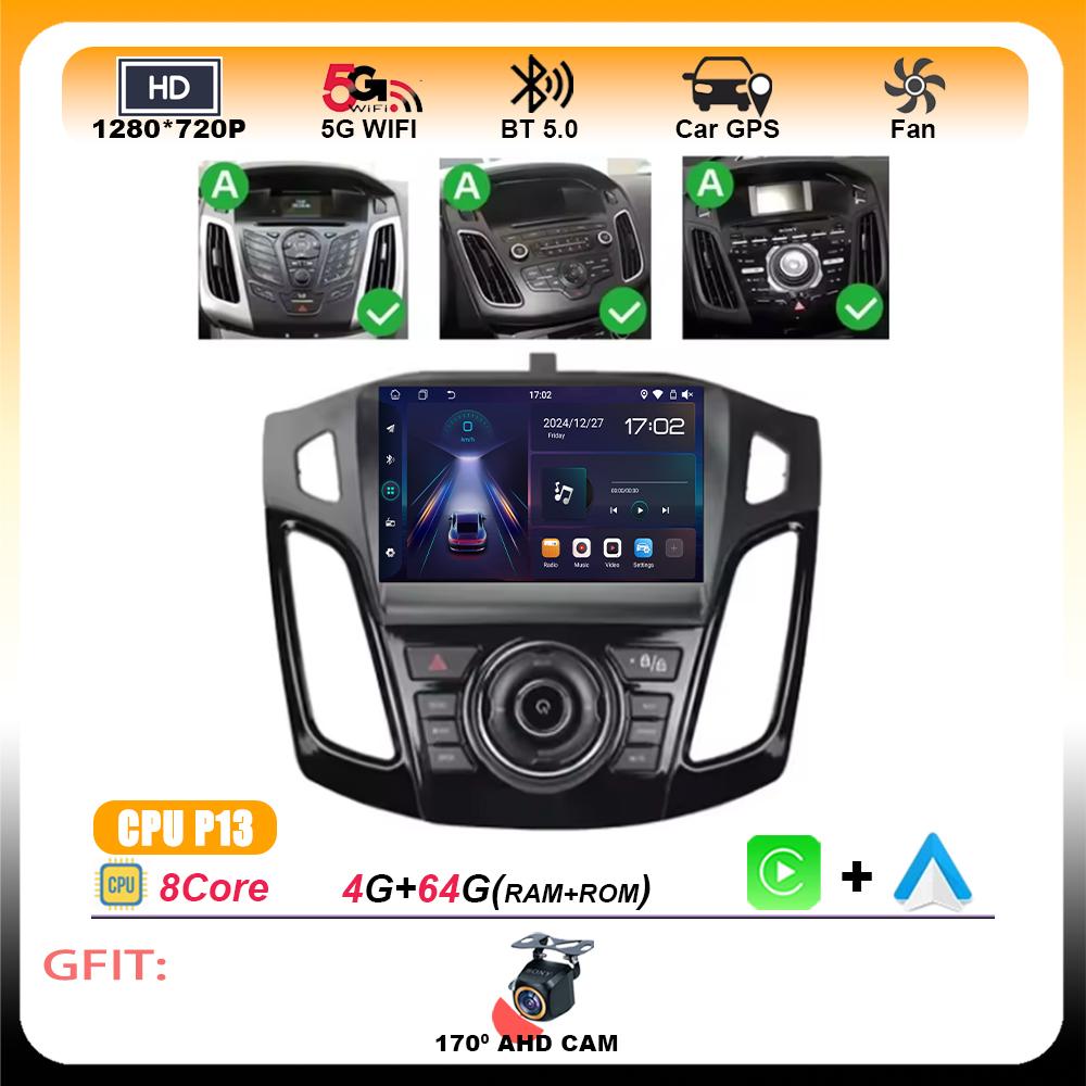 Android 15 Wireless CarPlay Auto For Ford Focus 3 Mk 3 2011 2012 -2015 Car Radio Multimedia Intelligent Systems GPS FM BT SWC